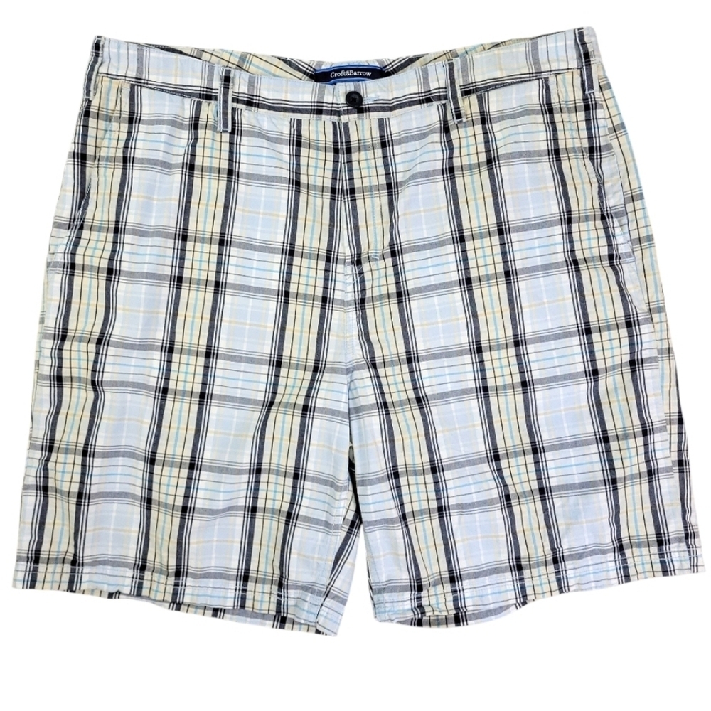 Croft&Barrow Mens 100% Cotton Chino Plaid Shorts Size 38